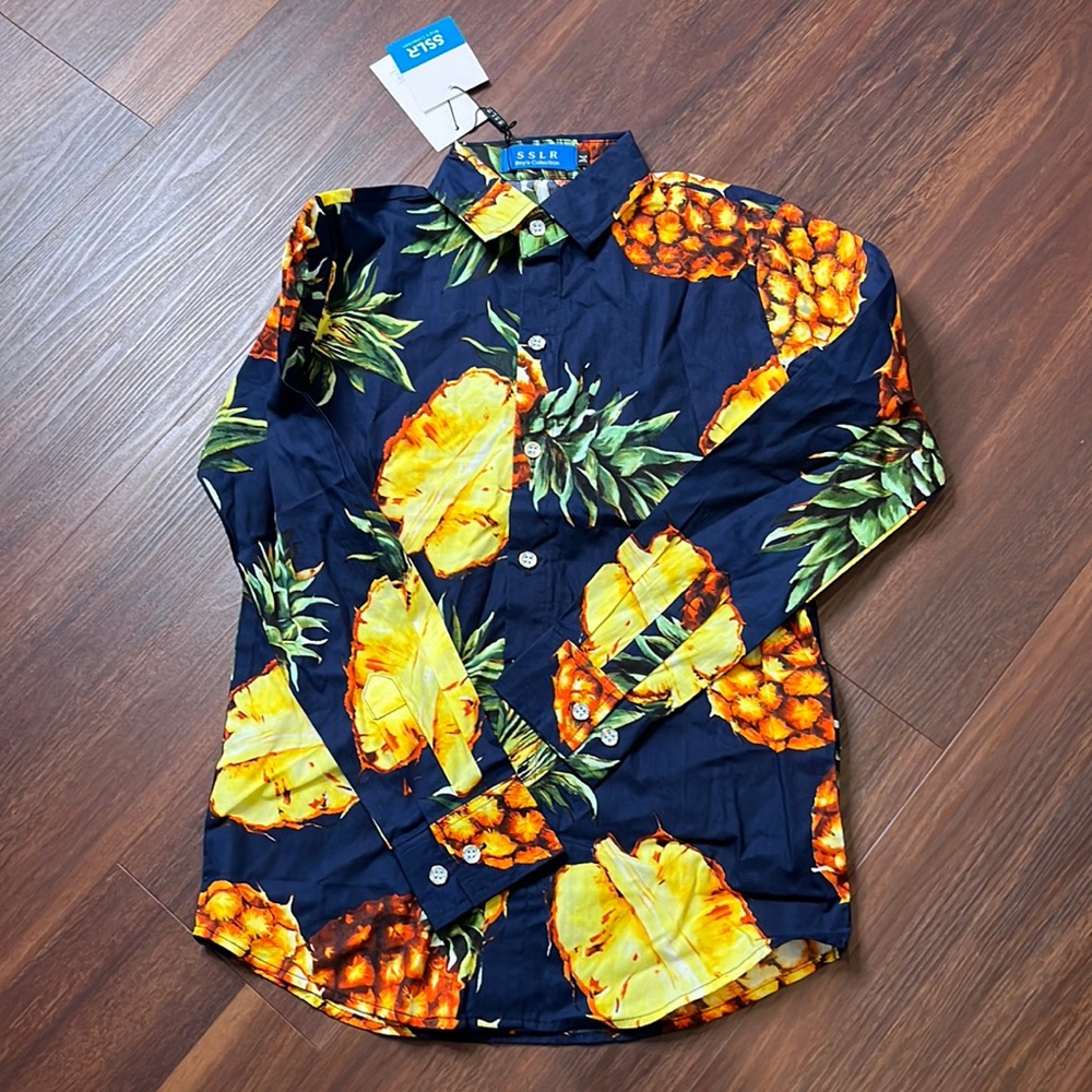 SSLR boys collection, medium pinnacles, long sleeve button up, new with tags